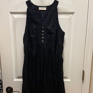 Lucky Brand Black Midi Dress with Button Accents